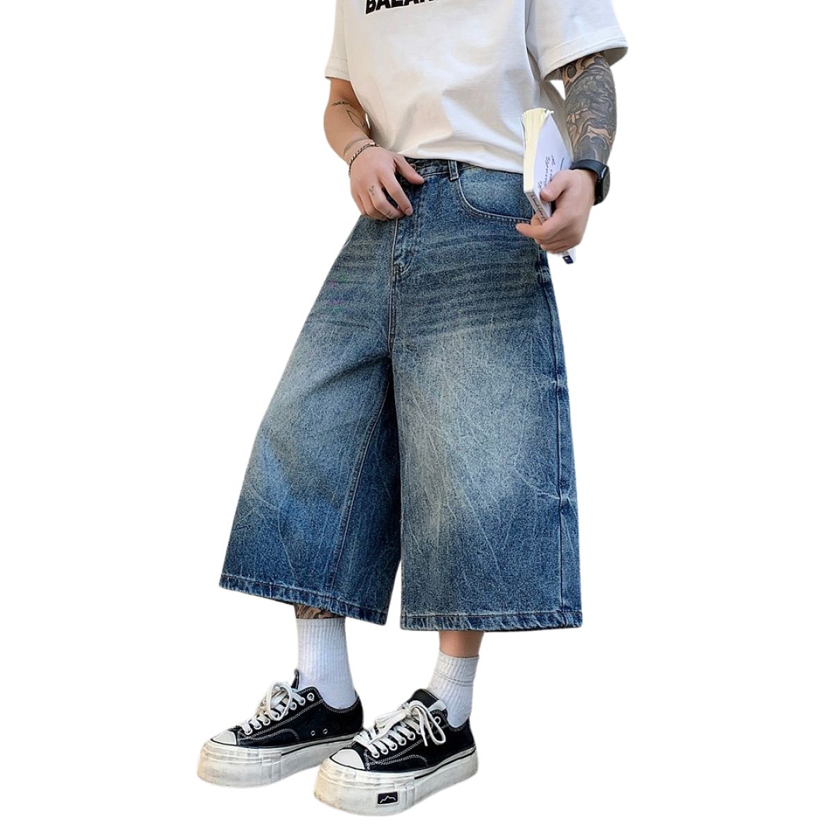 Bermudas con lavado vintage y salpicaduras de tinta