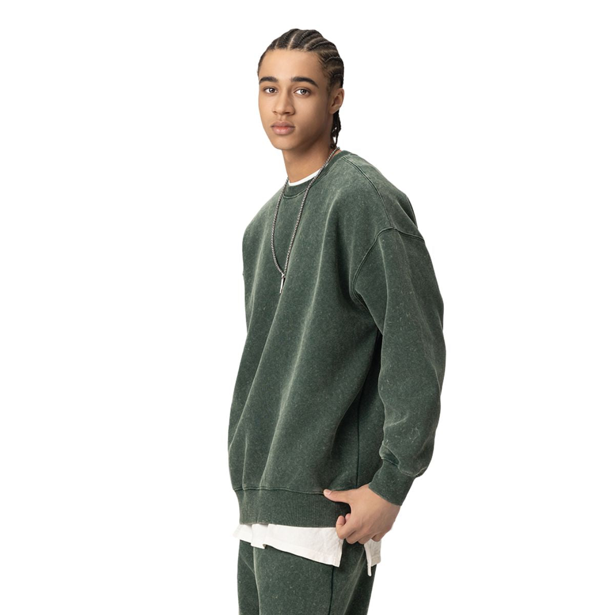 Oversized Stone Wash Fleece Sweatshirt