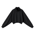 Mock Neck Drop Shoulder Sweatshirt Loose Sleeve Curved Hem