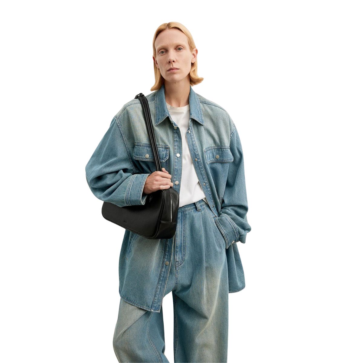 Vestido midi vaquero sin mangas con botones y aberturas en la parte delantera