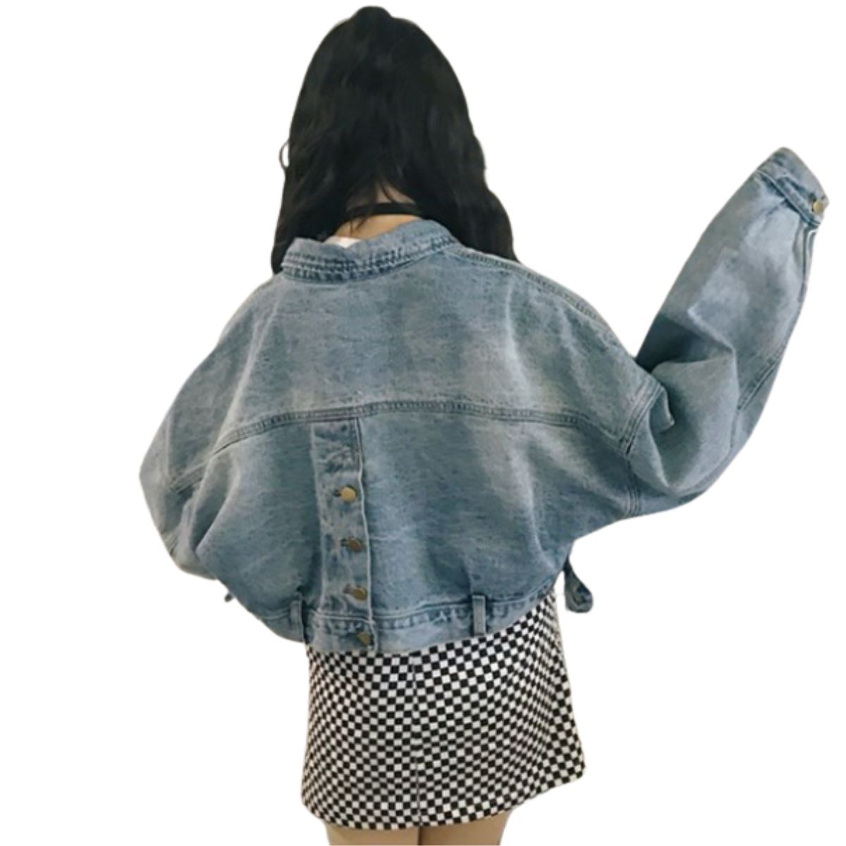 Cropped Denim Button-Front Jacket