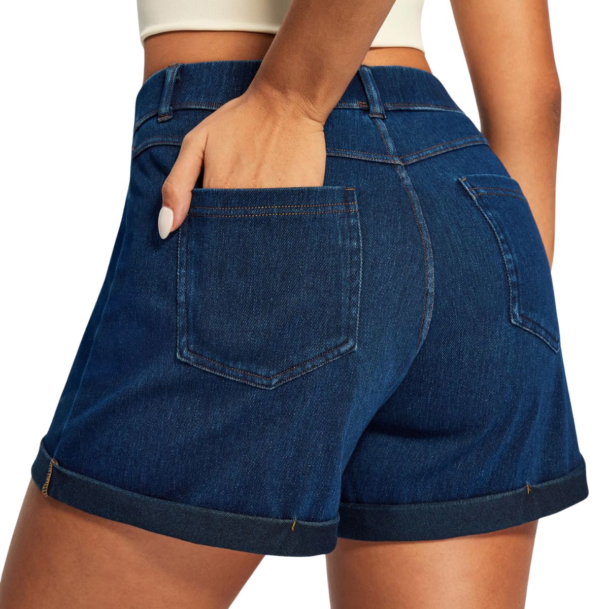 High‑Rise 3‑Inch Hot Pants Comfort Knit 4‑Way Stretch Women's Denim Shorts