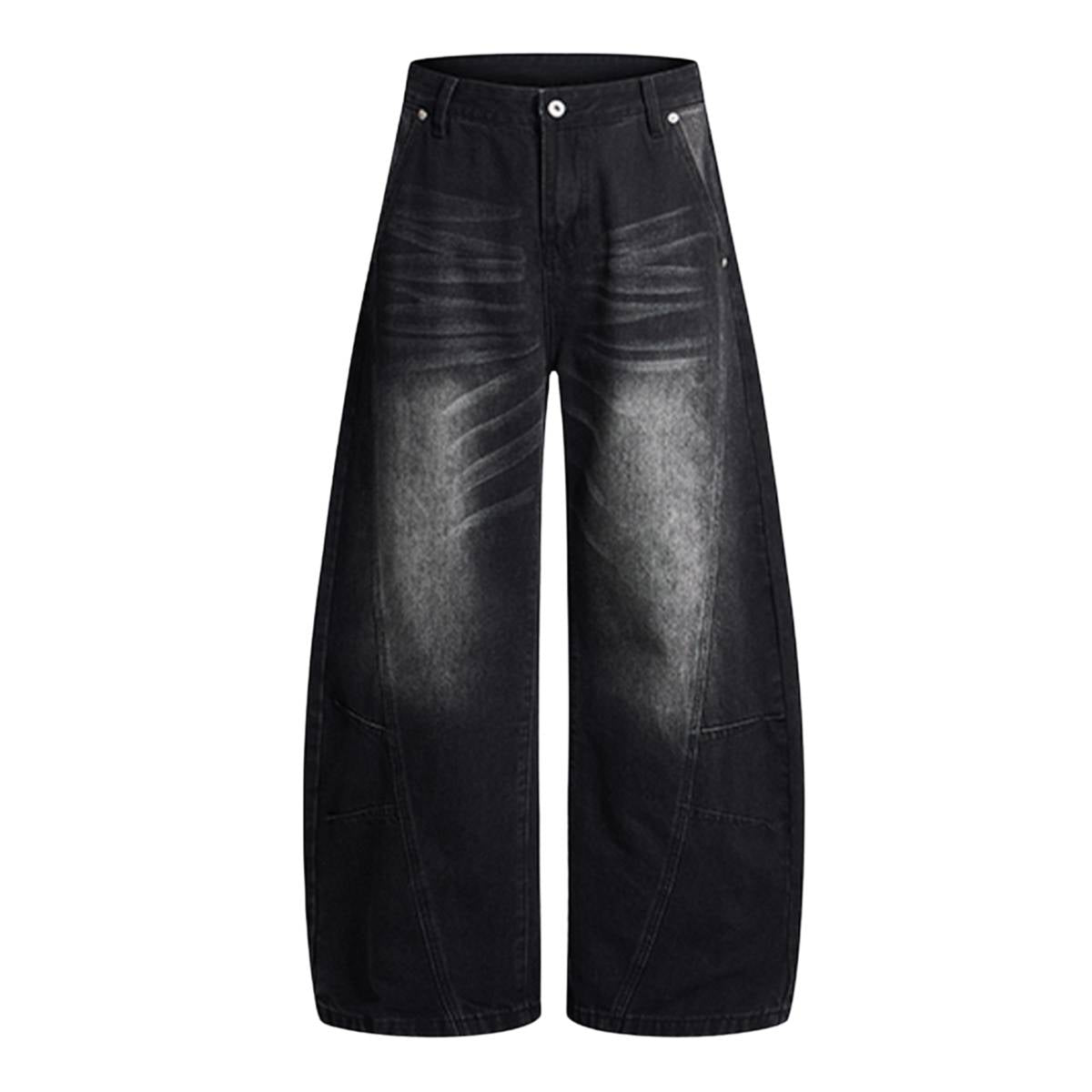 Vintage Washed High Waist Distressed Relaxed Straight Leg Denim Jeans