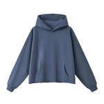 Boxy Raw‑Edge Distressed Hem Drop‑Shoulder Hoodie