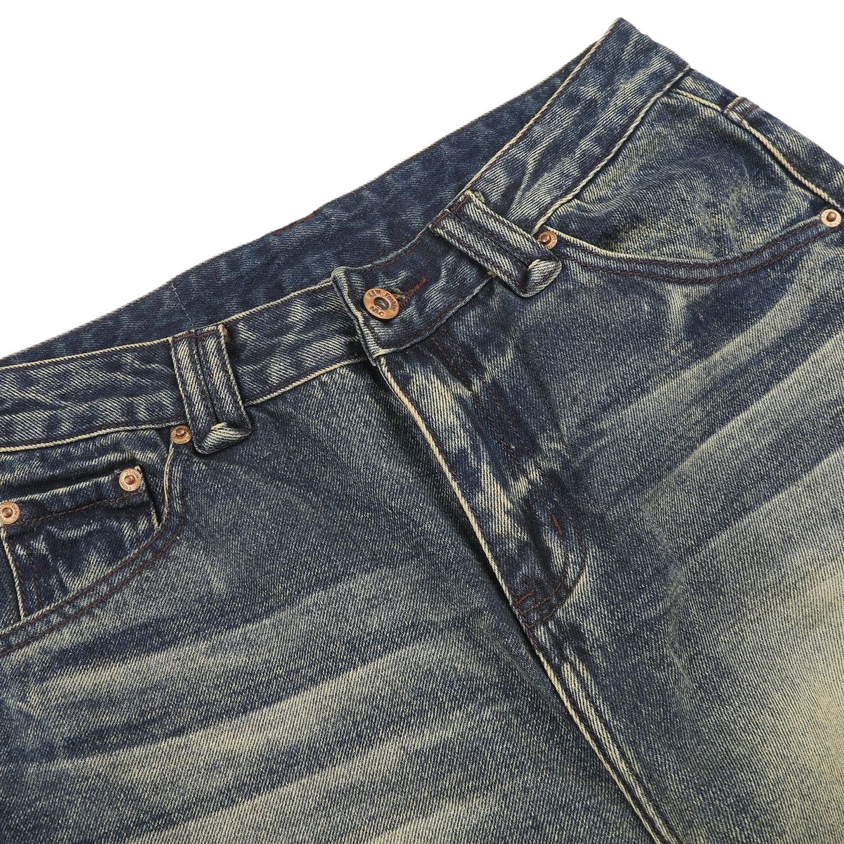 Vintage Washed Whiskering Relaxed Straight Leg Denim Jeans
