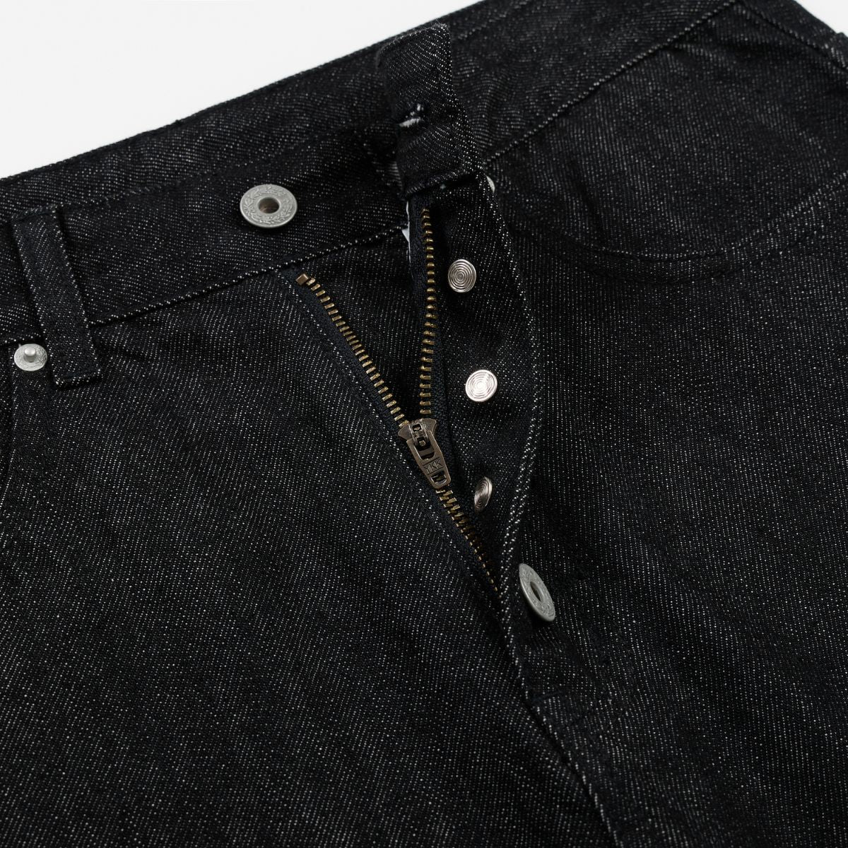 Raw Denim Jeans With Wheat‑Engraved Buttons