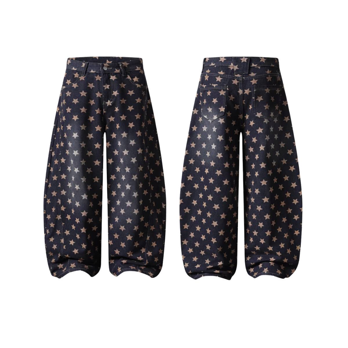 Vintage Star Print Loose Wide-Leg Denim Pants