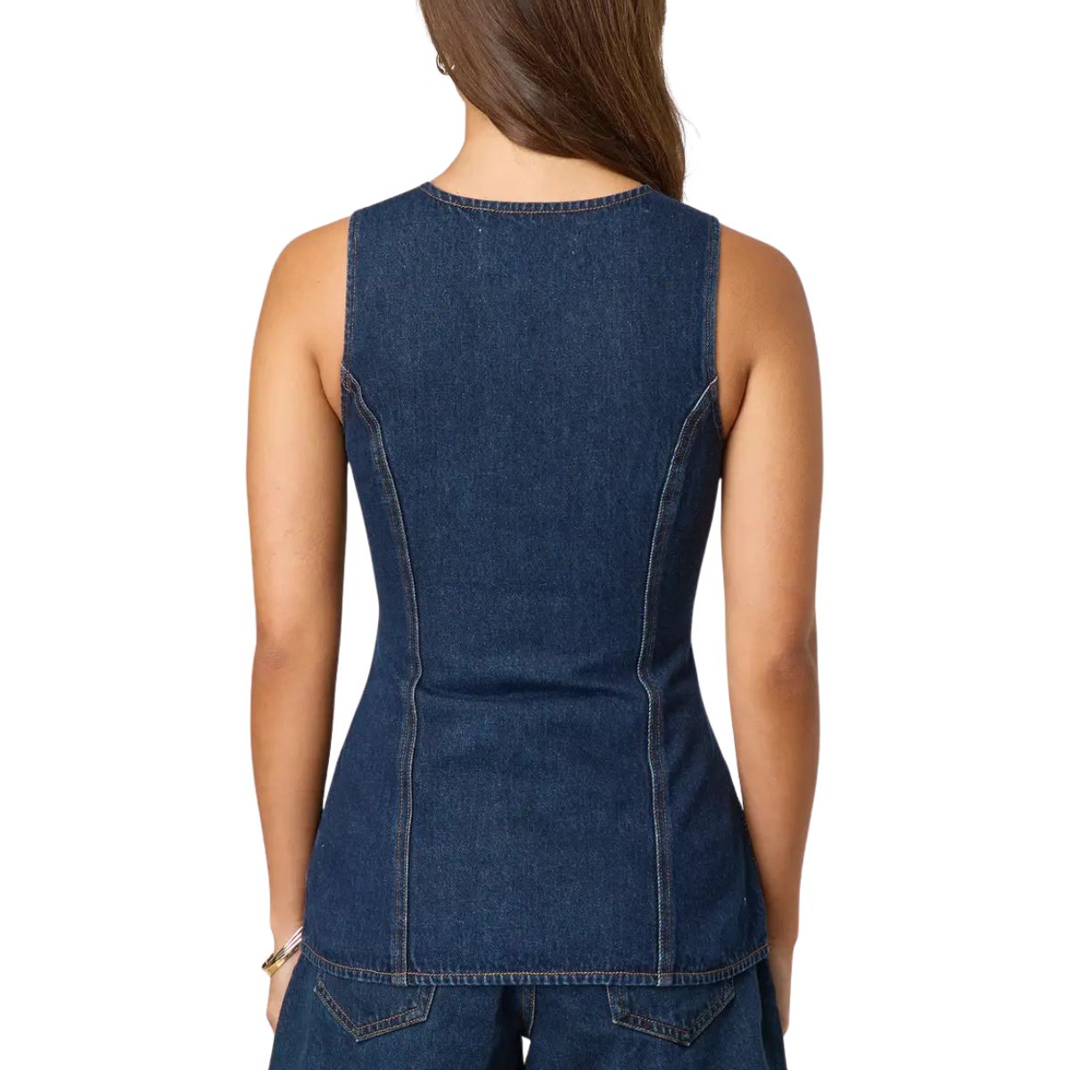 Button-Front Longline Denim Vest