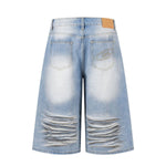 Vintage Washed Distressed Cat Whisker Denim Bermuda Shorts