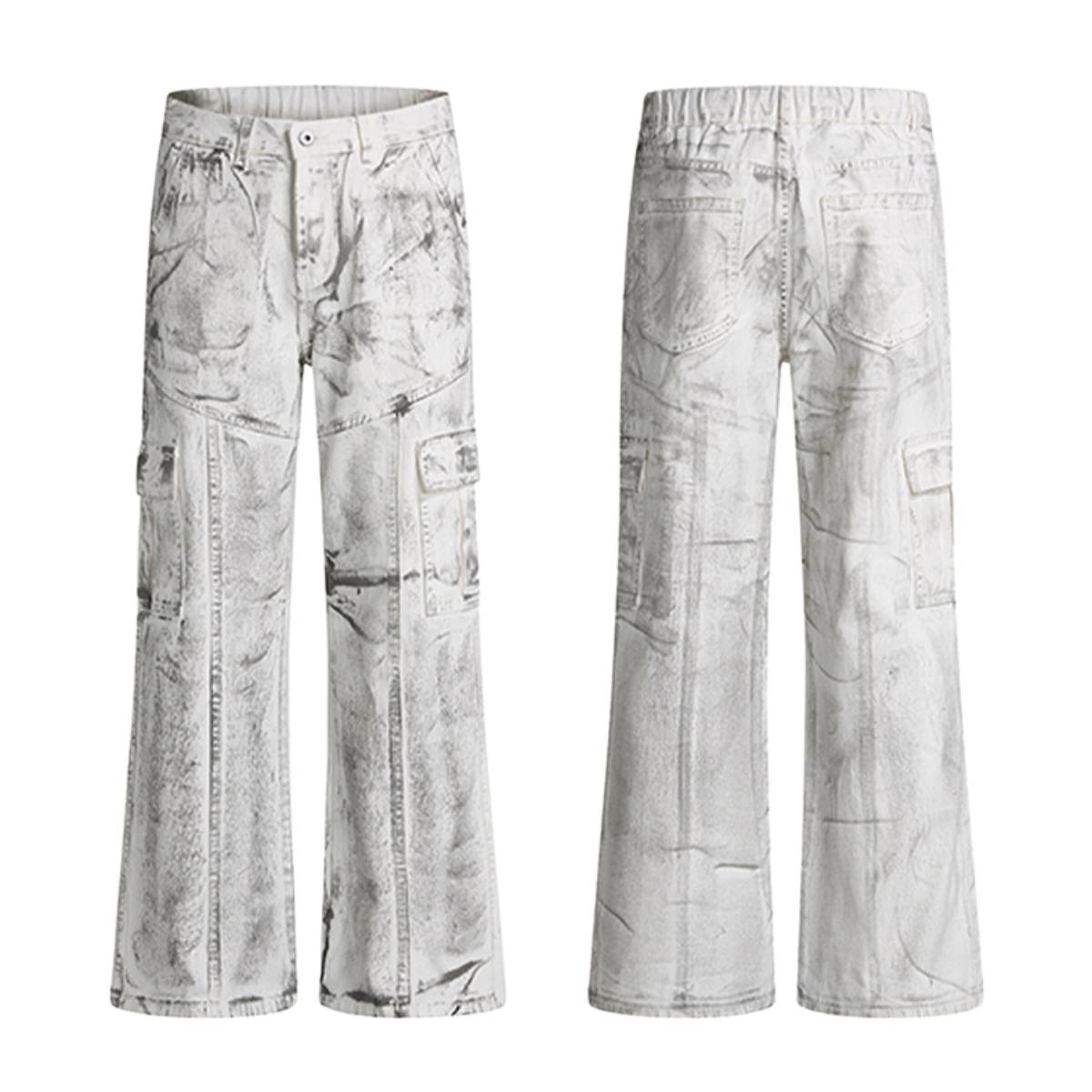 Graffiti Spray Washed Baggy Flared Denim Pants