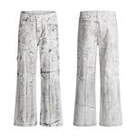 Graffiti Spray Washed Baggy Flared Denim Pants