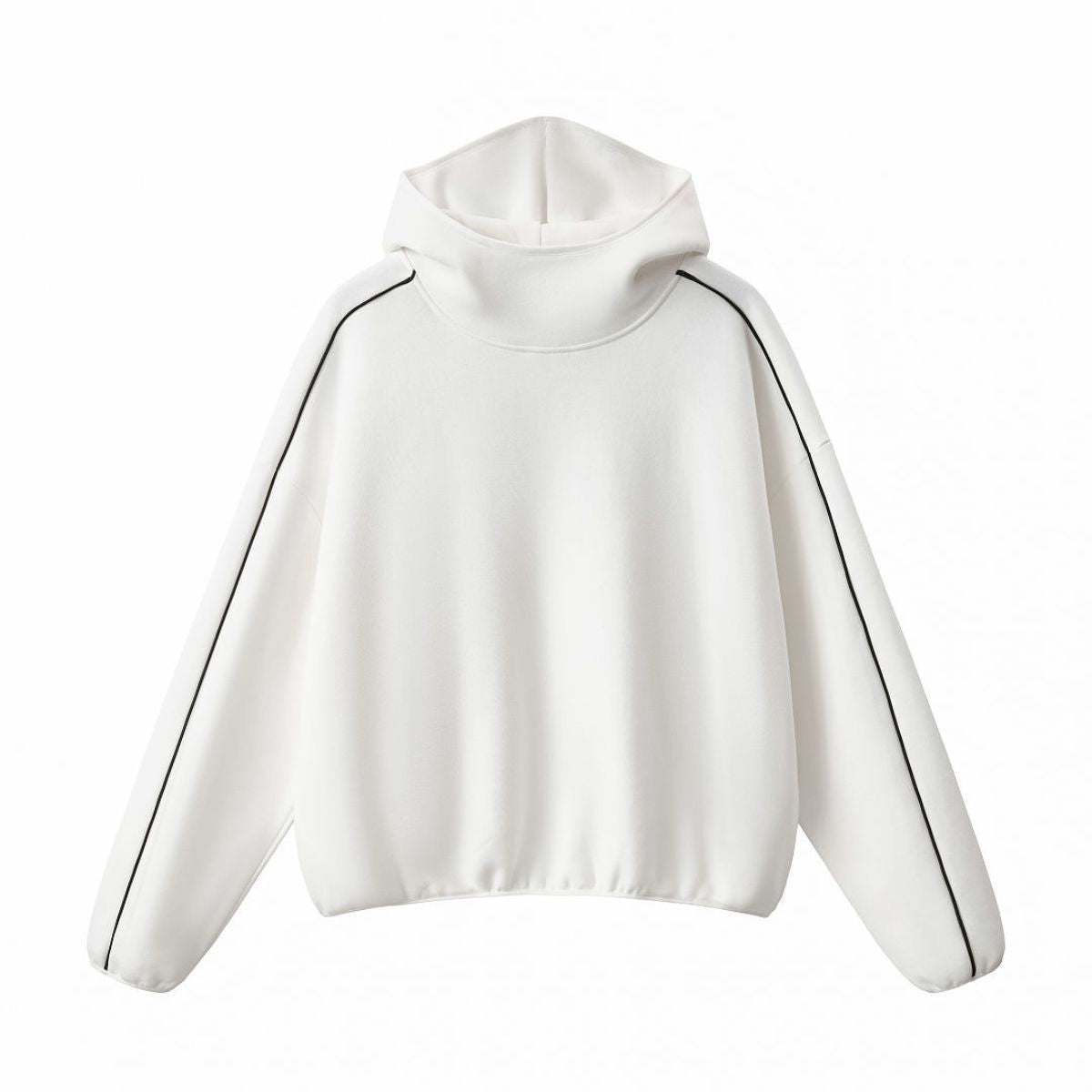 Boxy Contrast Webbing High Neck Face‑Cover Hoodie