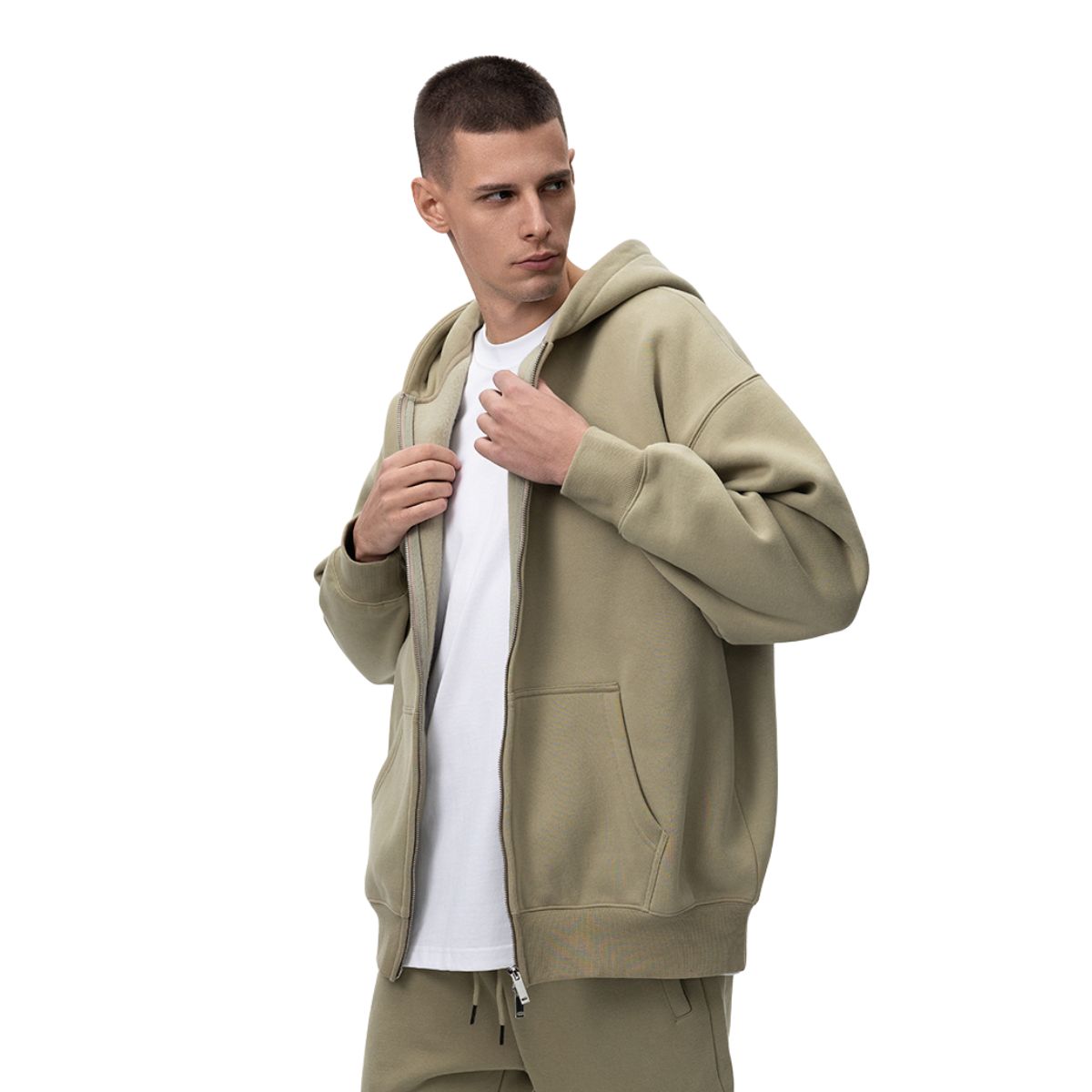 Heavyweight Double-Slider Zipper Fleece Hoodie