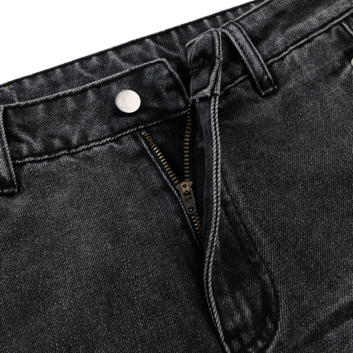 Gray Washed Workwear‑Style Wide‑Leg Jeans