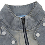 Men’s Retro Street Distressed Stand Collar Denim Jacket