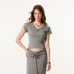 Camiseta Henley de canalé de manga corta de 8 oz