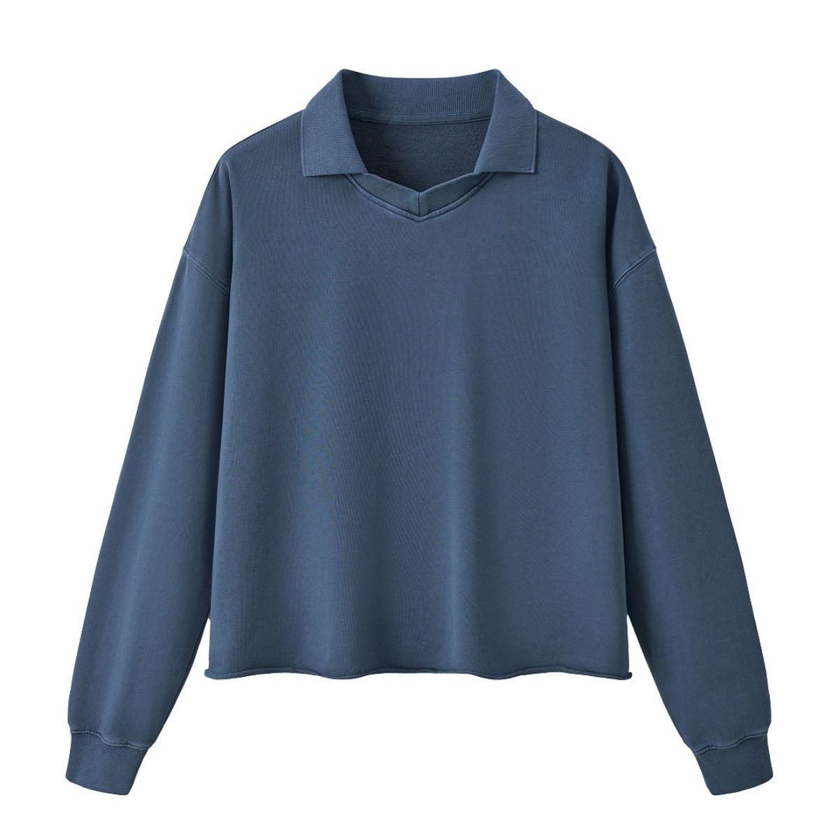 Boxy‑Fit Small V‑Neck Polo Cotton Sweatshirt