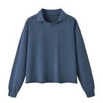 Boxy‑Fit Small V‑Neck Polo Cotton Sweatshirt