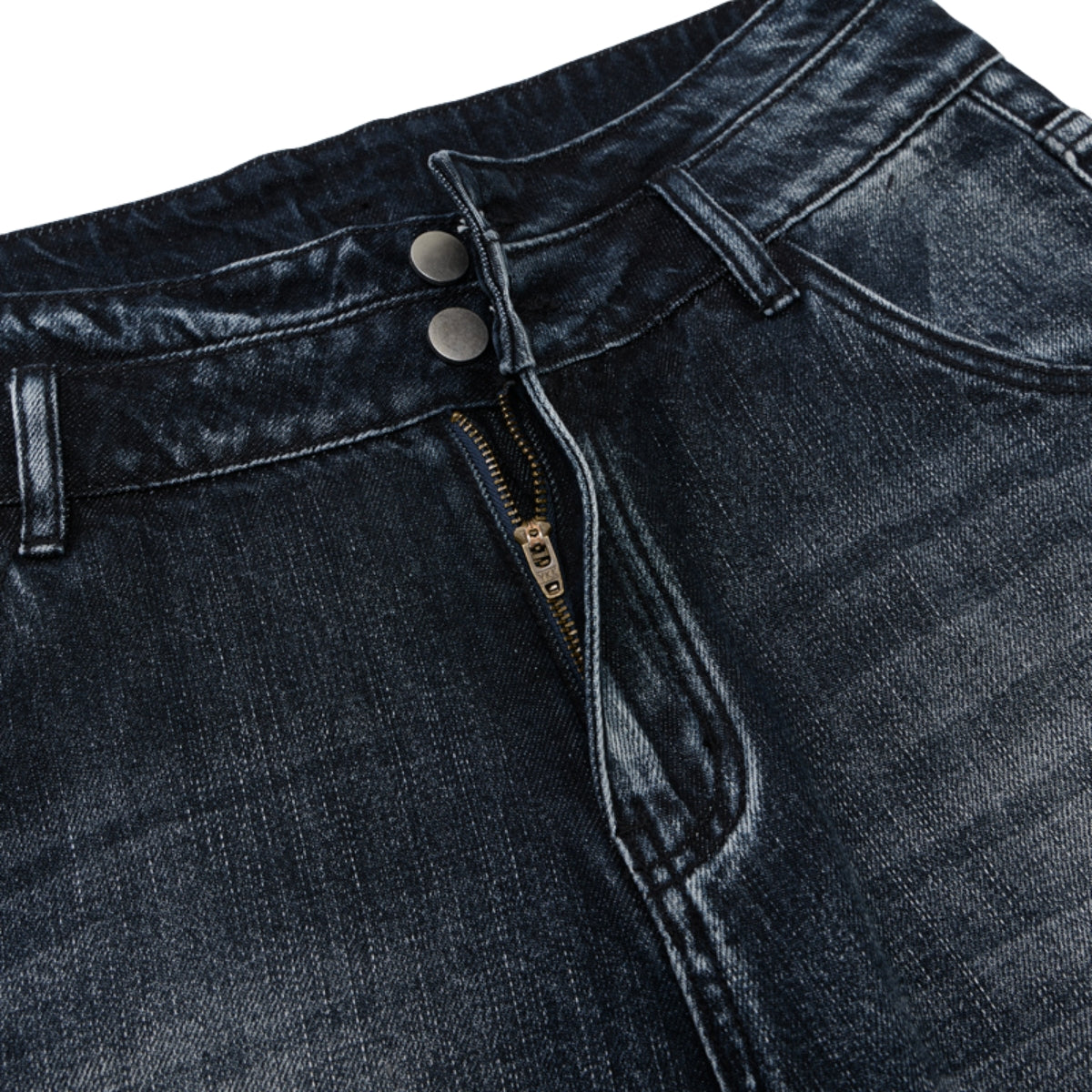 Double-Button Whiskered Wide-Leg Denim Shorts