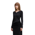 Ruched Fitted Long Sleeve Hoodie Top