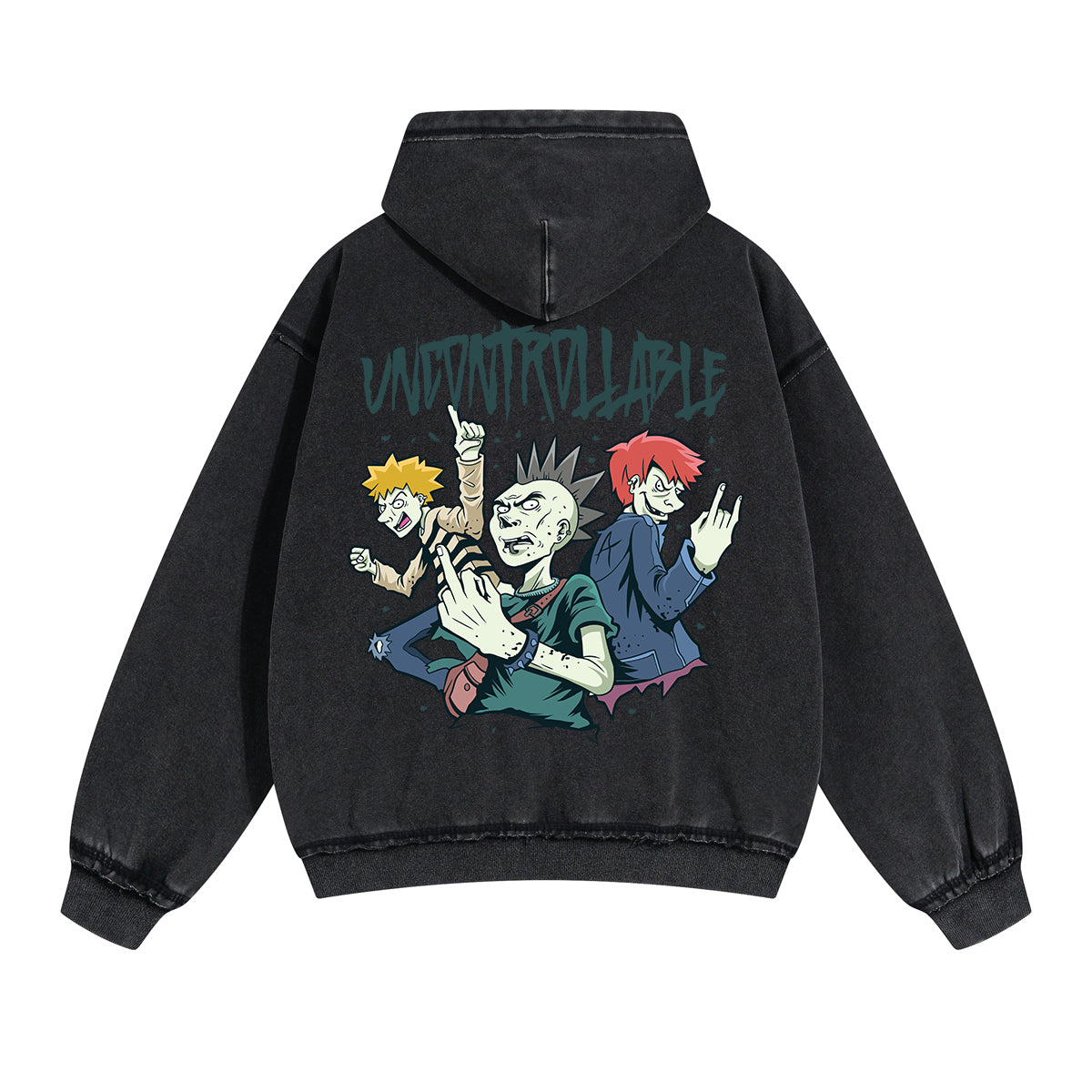 Uncontrollable Street Punk Double Slider Zip Hoodie-INNBLAC Fashion Apparel