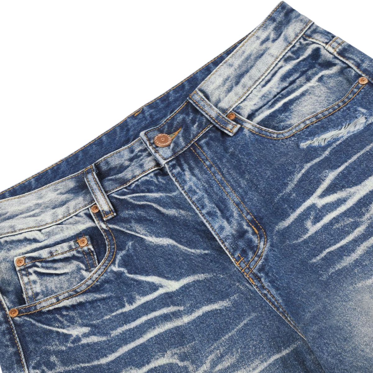 Ripped Lightning Pattern Micro Flare Vintage Denim Jeans