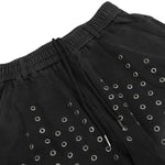 Vintage Washed Distressed Eyelet‑Stud Relaxed Wide‑Leg Trousers