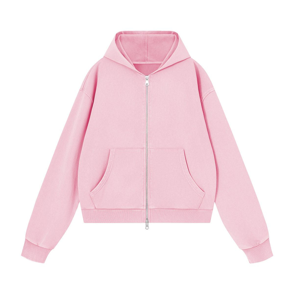French Terry Washed Distressed Double‑Zip Hoodie