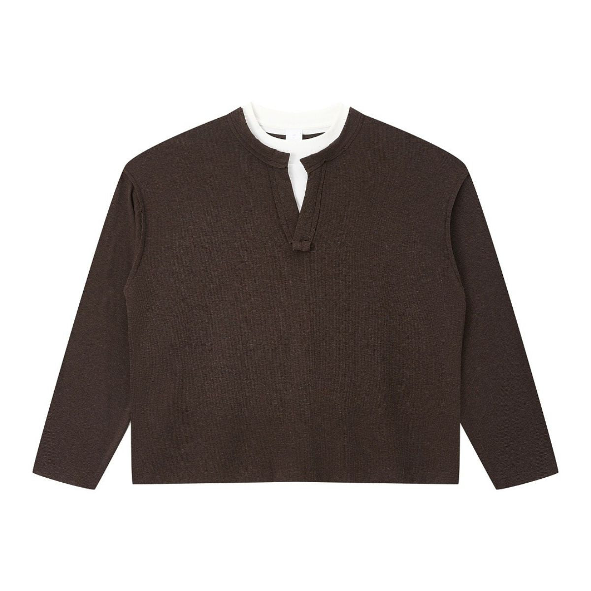 Quiet Luxury Fake Two‑Piece Henley Long Sleeve T‑Shirt
