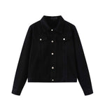 Unisex Commuter Workwear Style Single-breasted Lapel Straight Denim Jacket