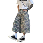 Camo Print Relaxed Fit Denim Capri Shorts