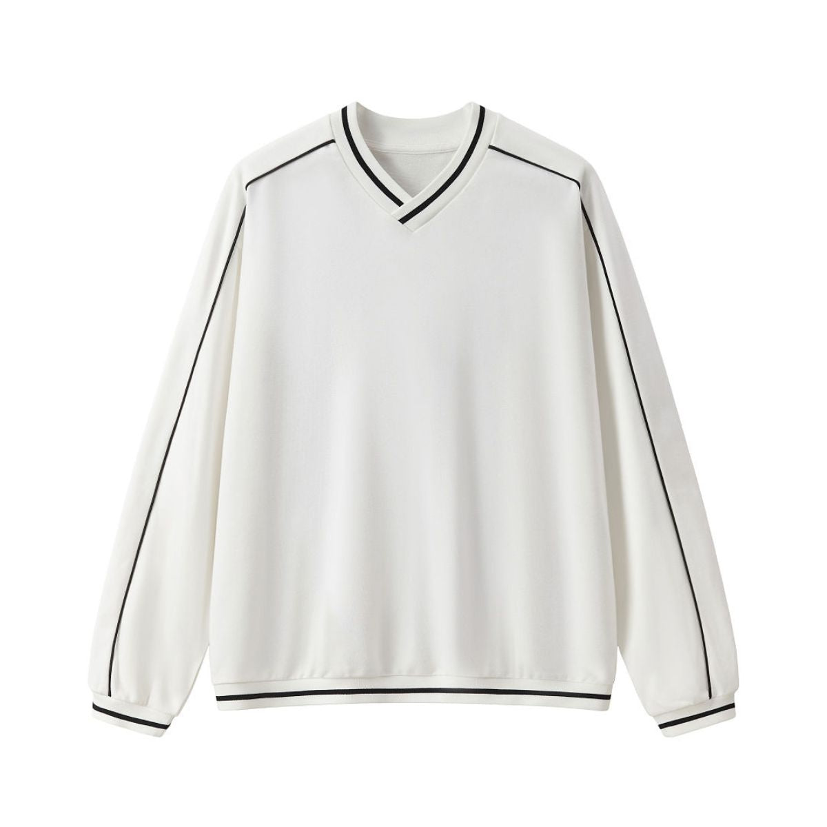 V Neck Contrast Color Drop Shoulder Sweatshirt Loose Fit Ribbed Cuffs
