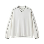 V Neck Contrast Color Drop Shoulder Sweatshirt Loose Fit Ribbed Cuffs