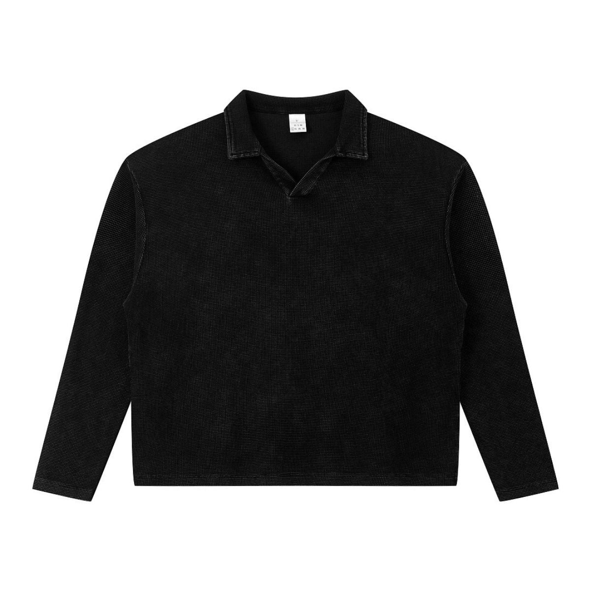Waffle Knit Seagull Collar Drop‑Shoulder Loose Long Sleeve Top