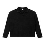 Waffle Knit Seagull Collar Drop‑Shoulder Loose Long Sleeve Top