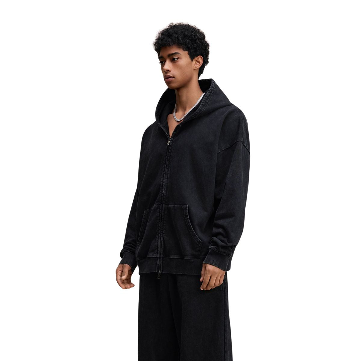 Heavyweight Washed Cotton Zip-Up Hoodie