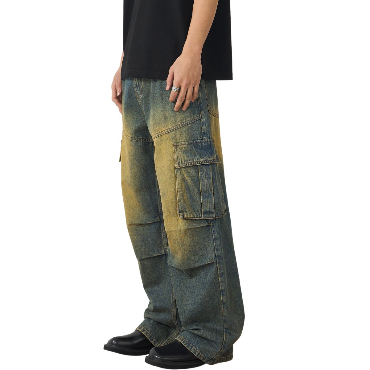 Muddy WashedVintage Washed Pleated Knee Cargo Jeans