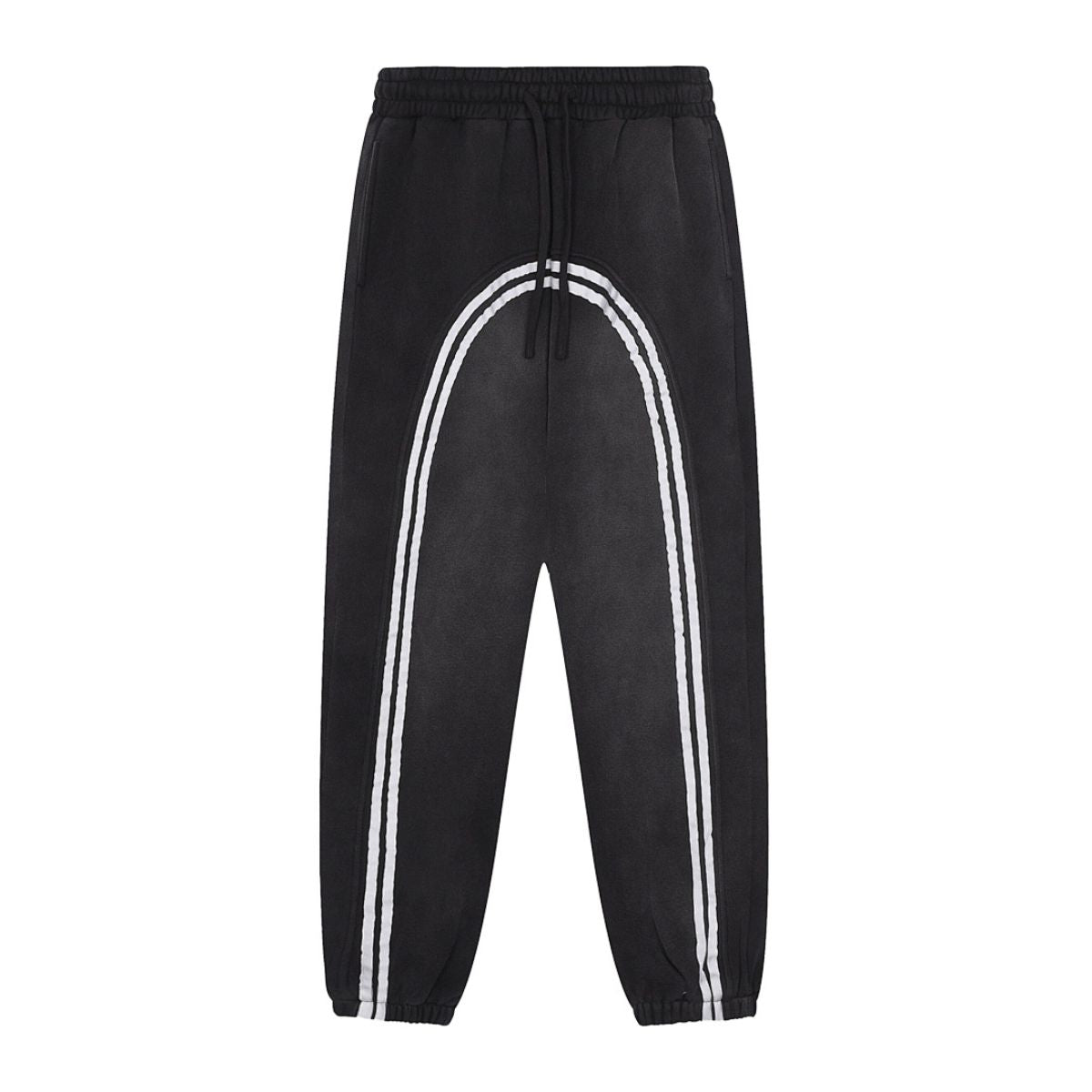 Color‑Contrast Webbing Fleece‑Lined Loose Jogger Pants