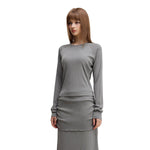 Crew-Neck Long Sleeve Ribbed Top