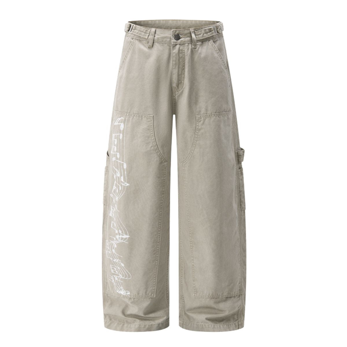 Printed Adjustable Waist Cargo Wide‑Leg Pants