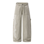 Printed Adjustable Waist Cargo Wide‑Leg Pants