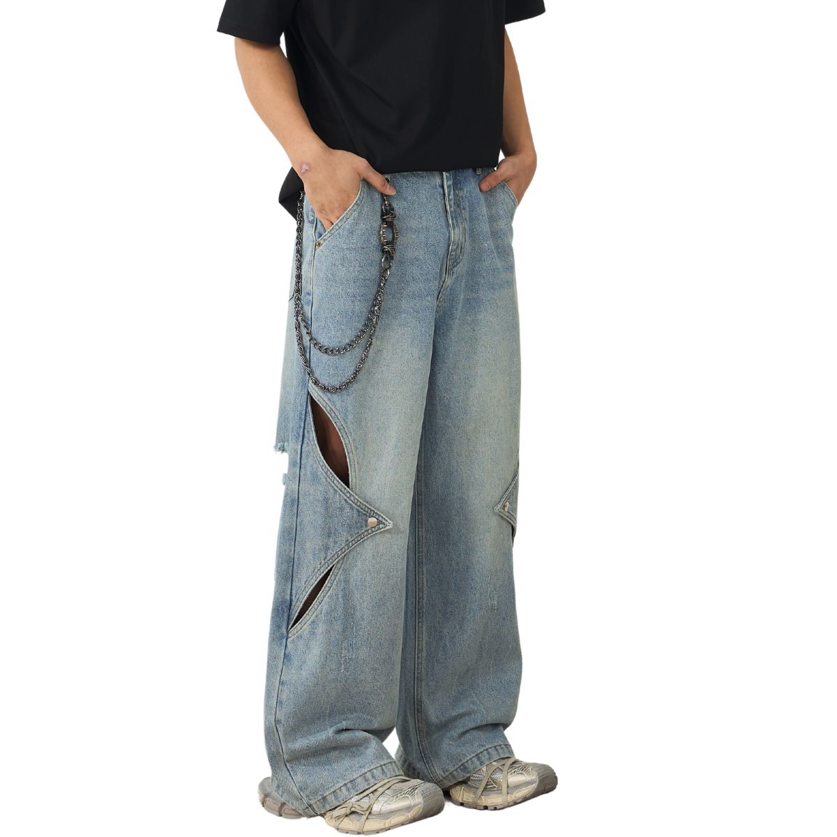 Y2K Hollow Out Patchwork Ripped Jeans