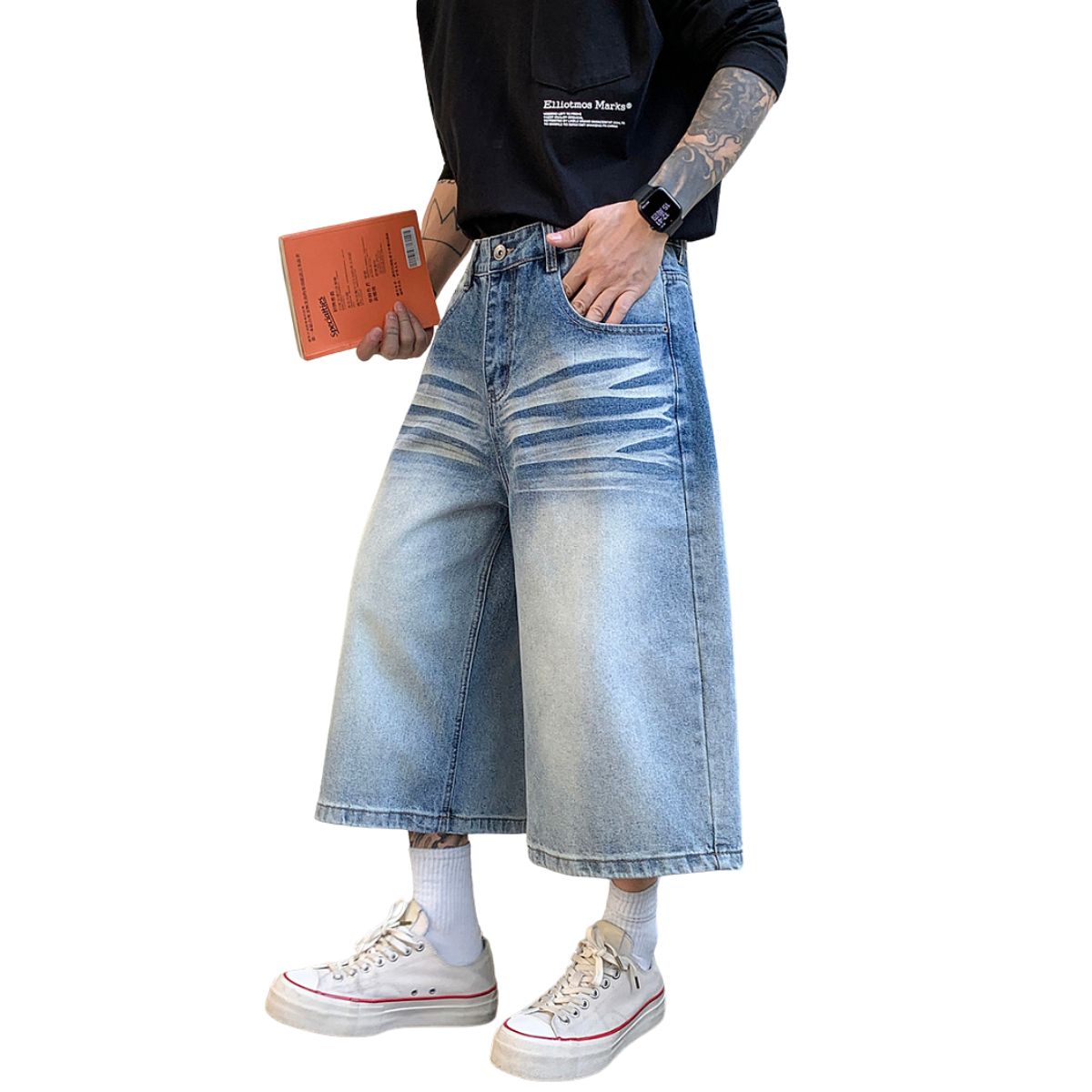 Bermudas con lavado vintage y salpicaduras de tinta