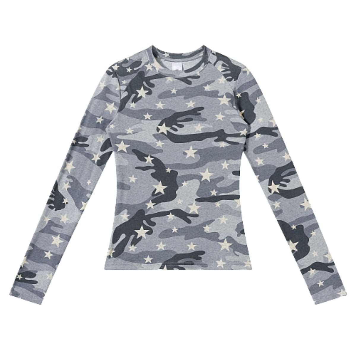 Star Camo Cropped Slim Fit Long Sleeve Layering Base Top