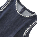 Sleeveless Embroidered Trim Denim Midi Dress