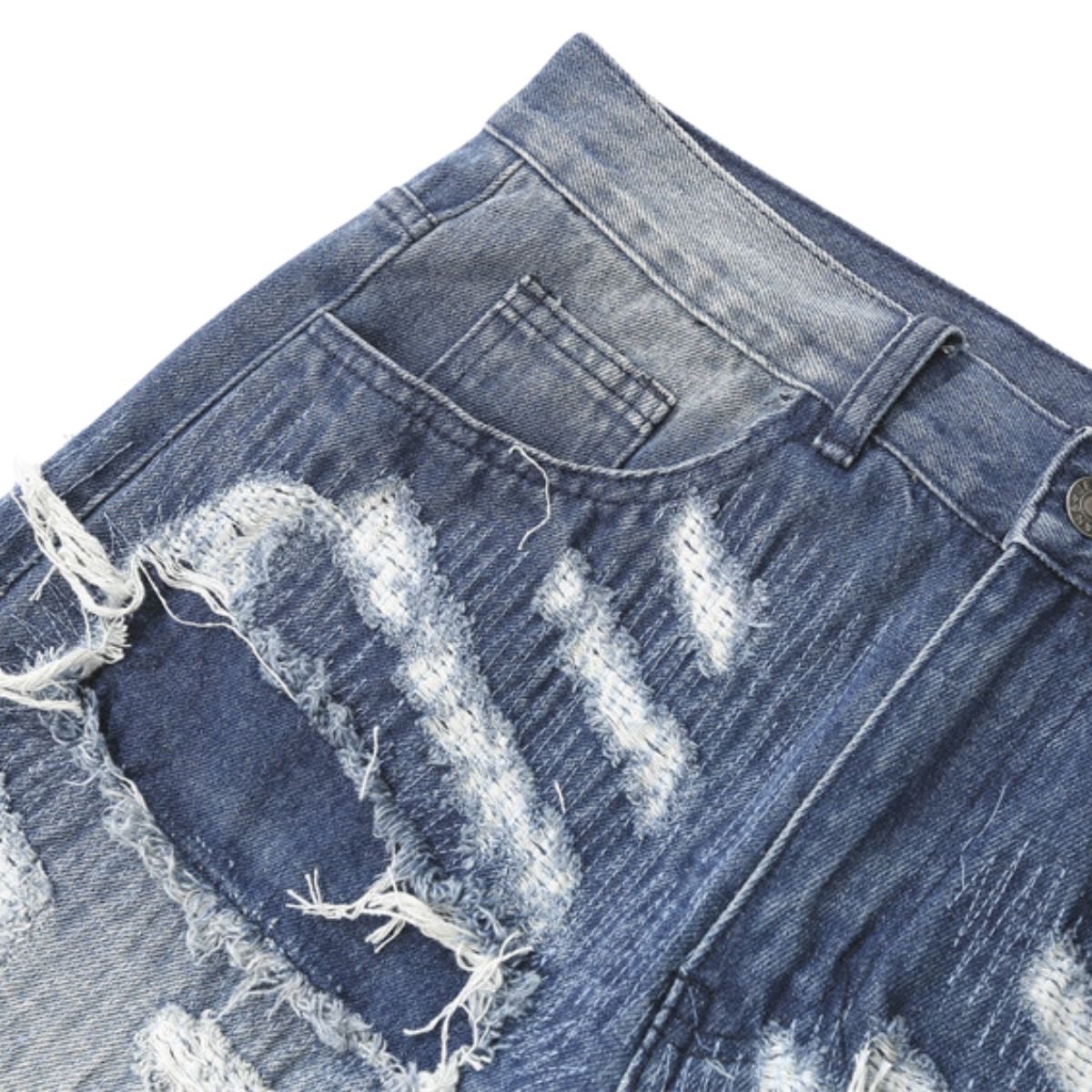 Smoke Rise Straight Leg Repaired & Distressed Patchwork Jeans