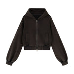 Women's Snow‑Wash Distressed Cropped Double Zip Hoodie