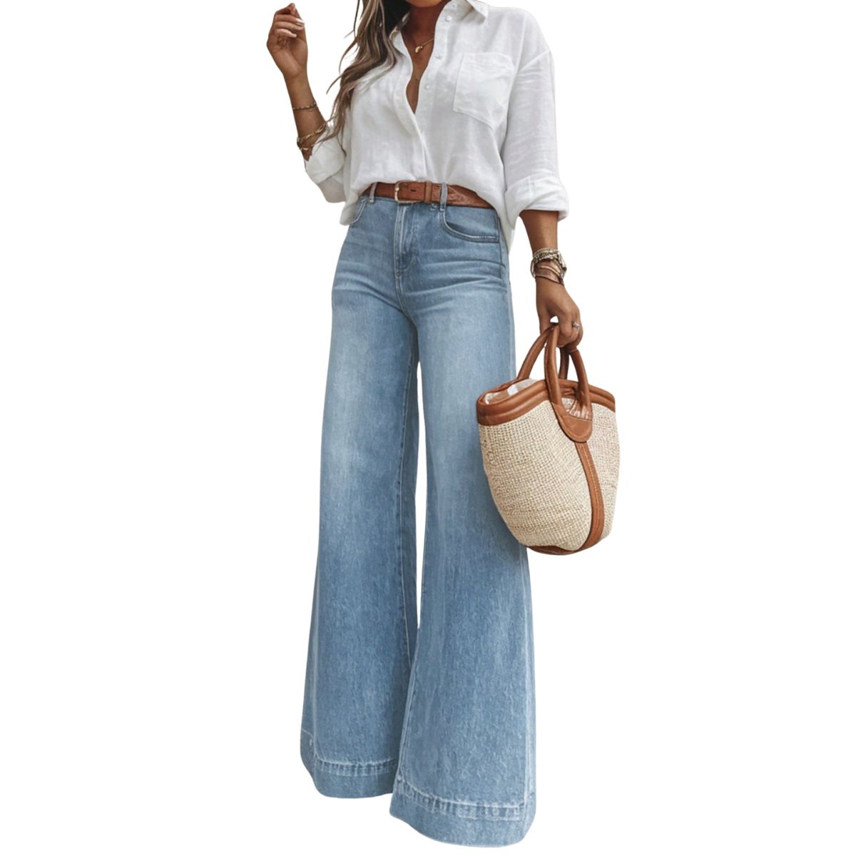 Women's High Waist Wide Leg Denim Jeans