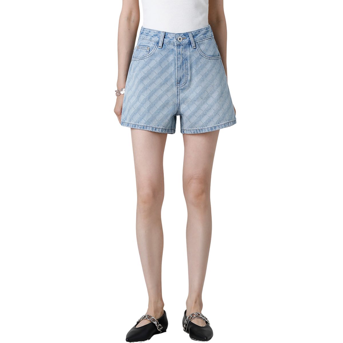 Faded Check Vintage Washed Denim Shorts
