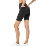 Crossover Waist Washed Stretchy Knit Denim Shorts